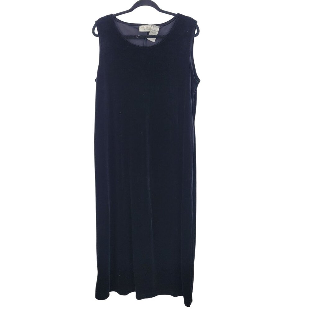 Vtg 80s Black Velour Sleeveless Maxi Dress XL 16/18 Stretch USA‎ Gothic Evening